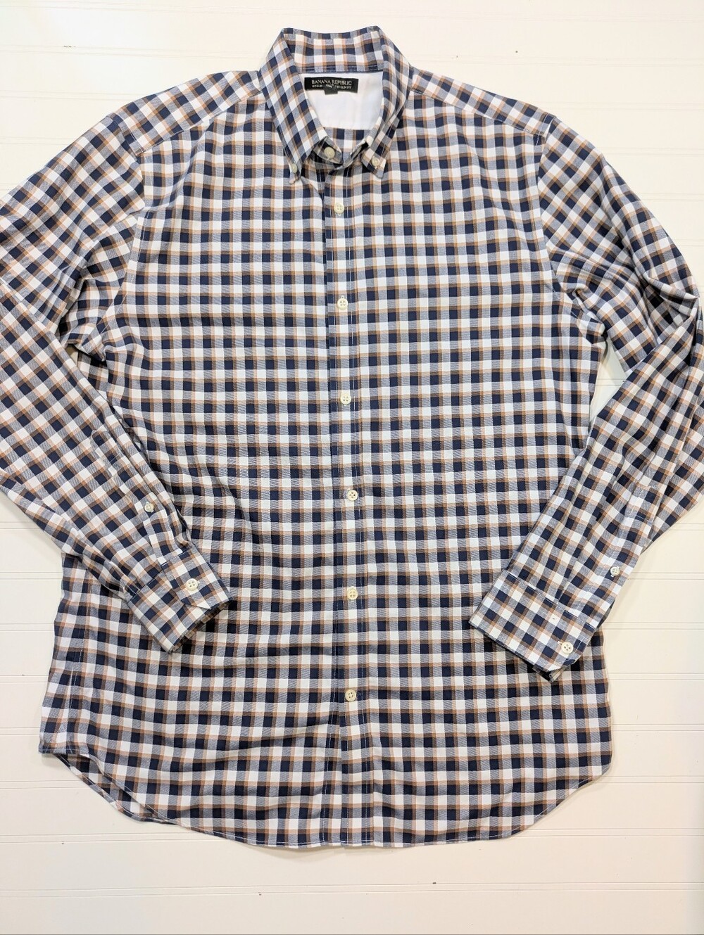 Banana Republic Navy White Plaid Non Iron Tailored Slim Fit Button Down Shirt